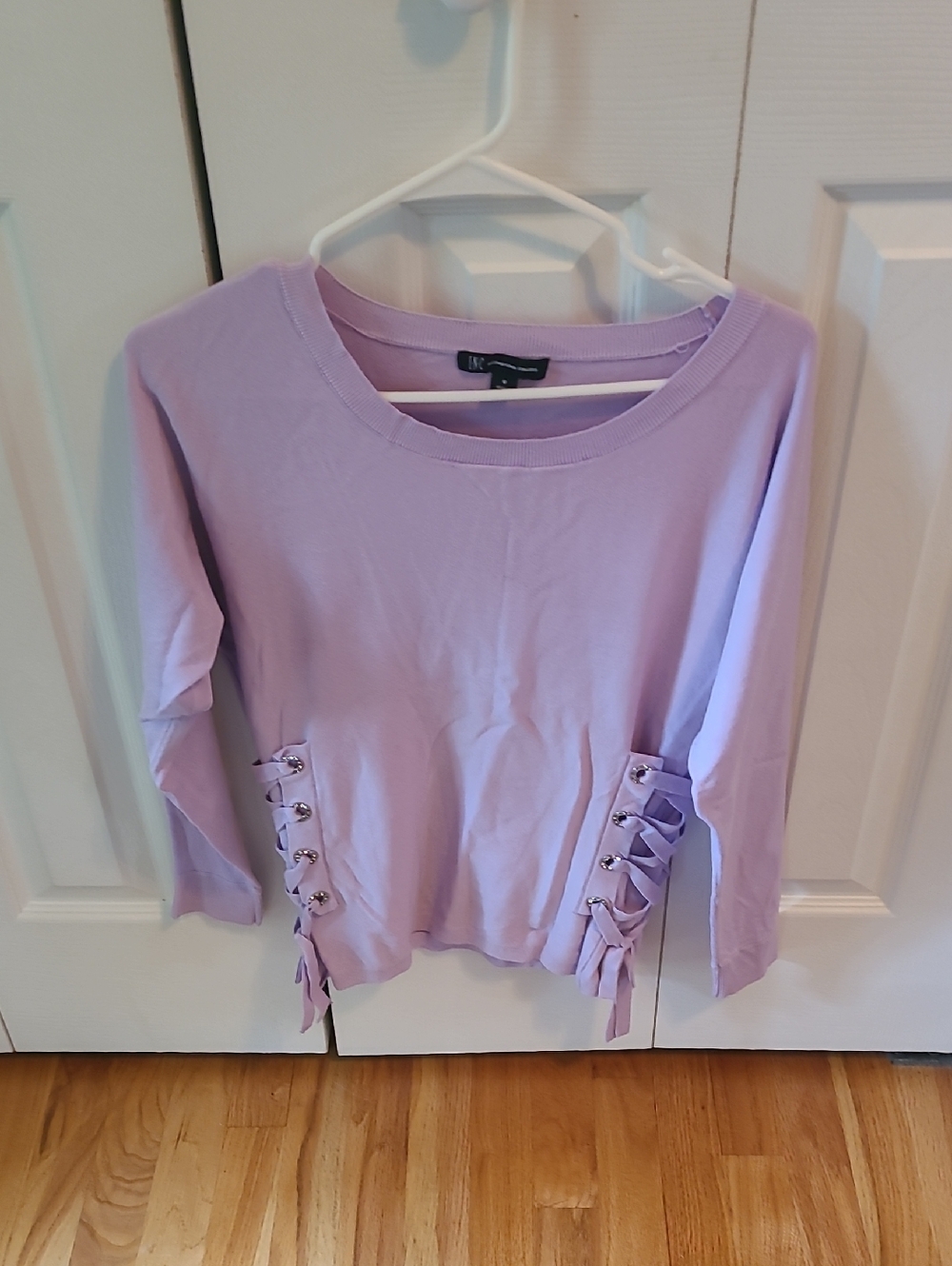 INC International Concepts Lavender Lace-Up Side Detail Long Sleeve Top